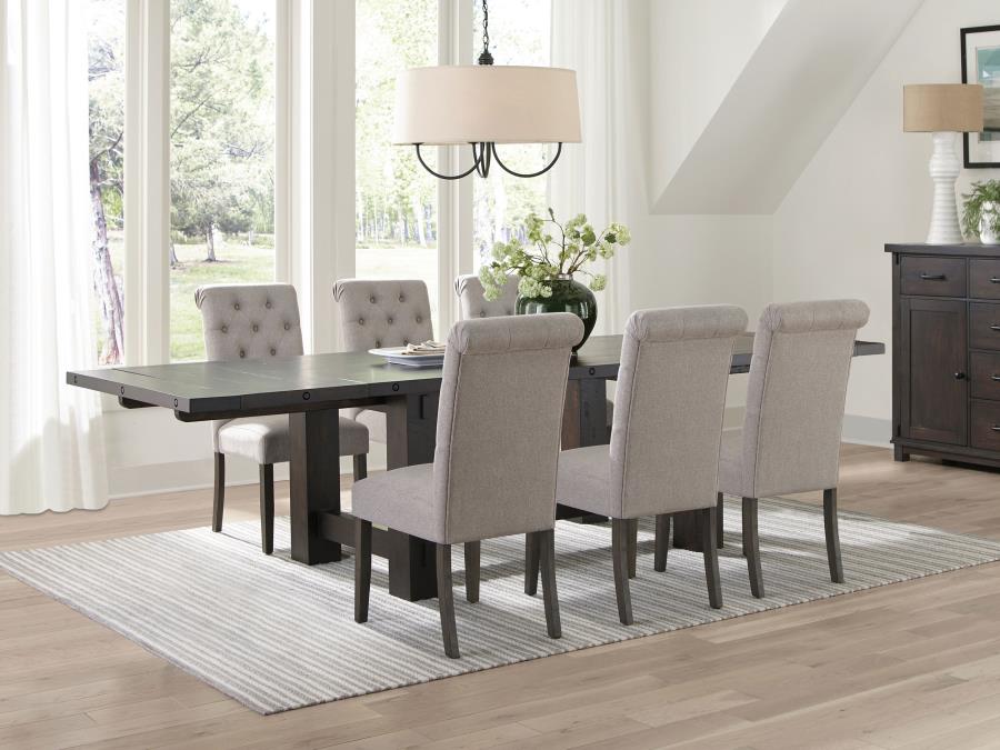 (image for) Calandra 7-piece Extension Leaf Dining Table Set Beige - Click Image to Close