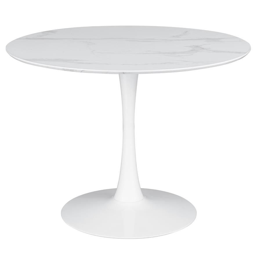 (image for) Arkell Round 40-inch Faux Marble Top Dining Table White - Click Image to Close