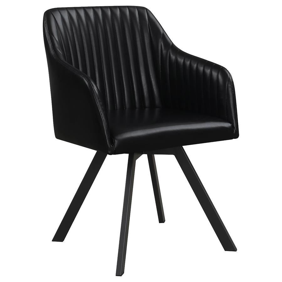 (image for) Arika Leatherette Upholstered Swivel Dining Arm Chair Black - Click Image to Close