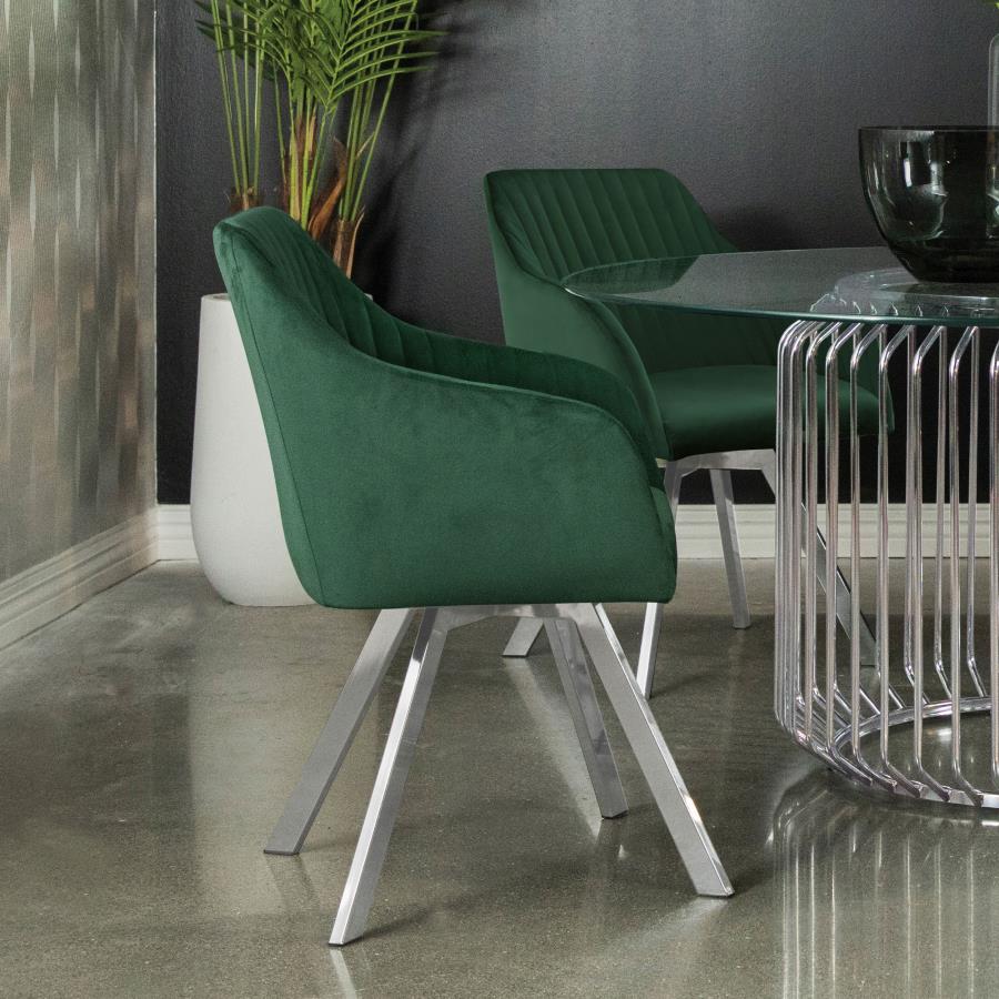 (image for) Arika Velvet Upholstered Swivel Dining Arm Chair Green