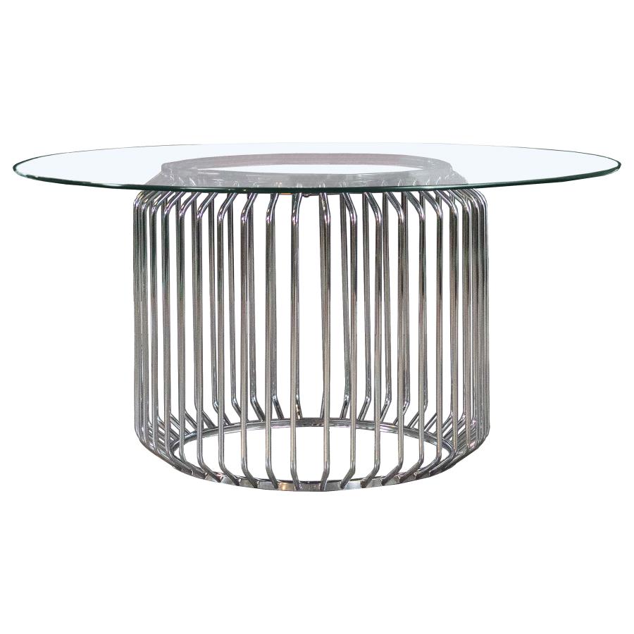 (image for) Veena Round 60-inch Glass Top Metal Dining Table Chrome