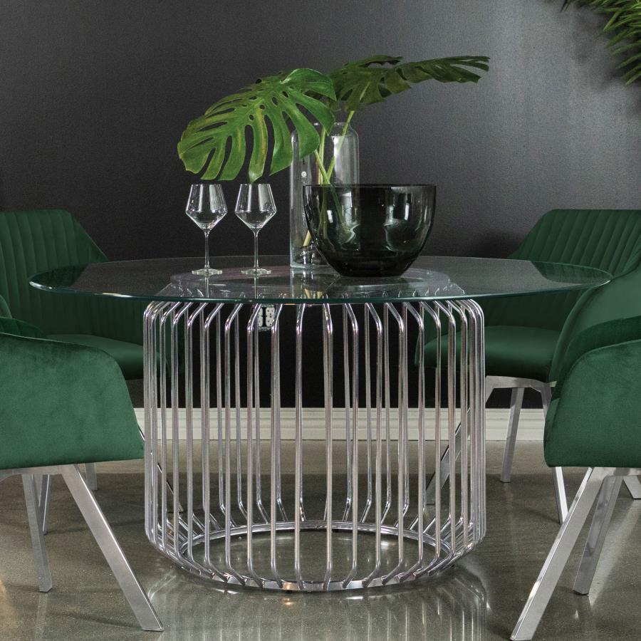 (image for) Veena Round 60-inch Glass Top Metal Dining Table Chrome