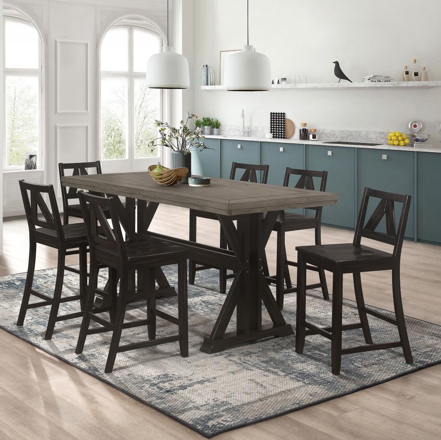 (image for) Bairn 7-piece Rectangular Counter Height Dining Set Barn Grey and Black Sand