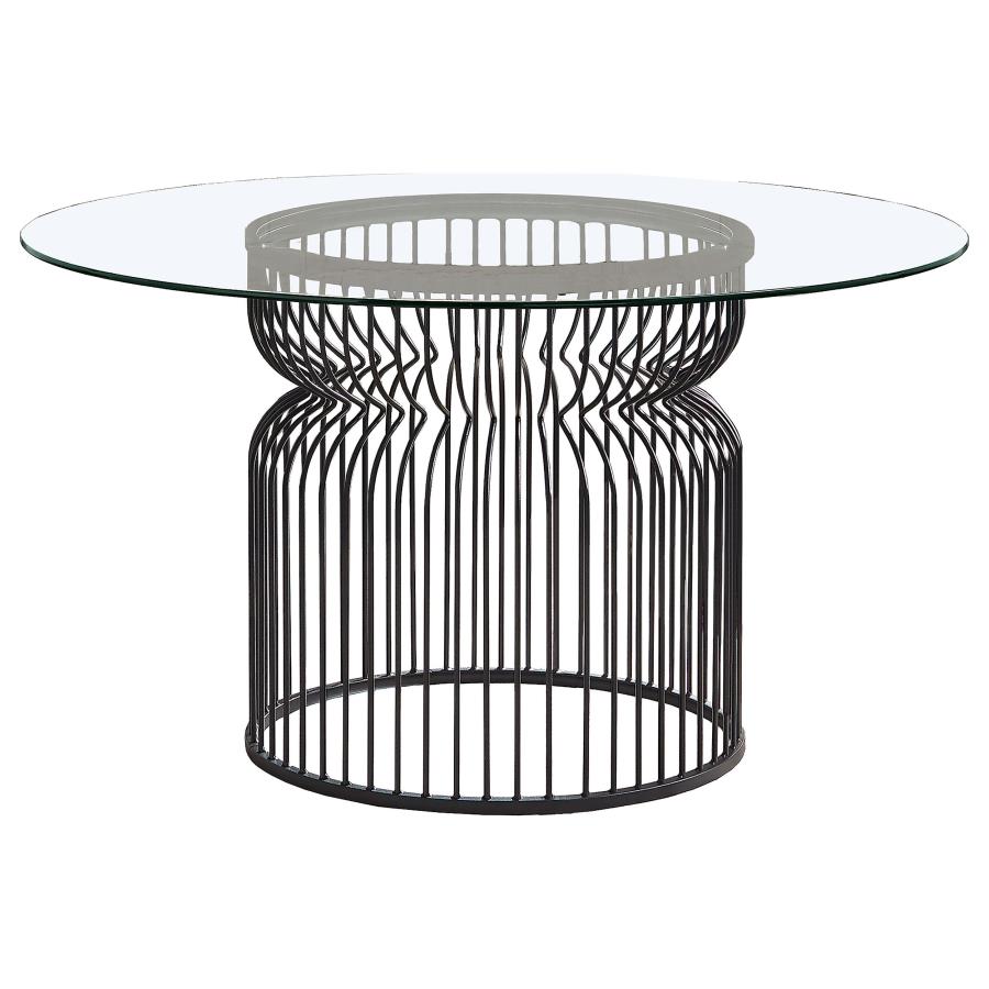 (image for) Granvia Round 54-inch Glass Top Metal Dining Table Gunmetal - Click Image to Close