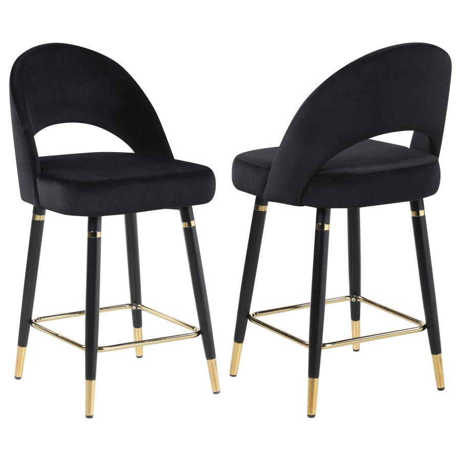 (image for) Lindsey Velvet Upholstered Counter Chair Black (Set of 2) - Click Image to Close