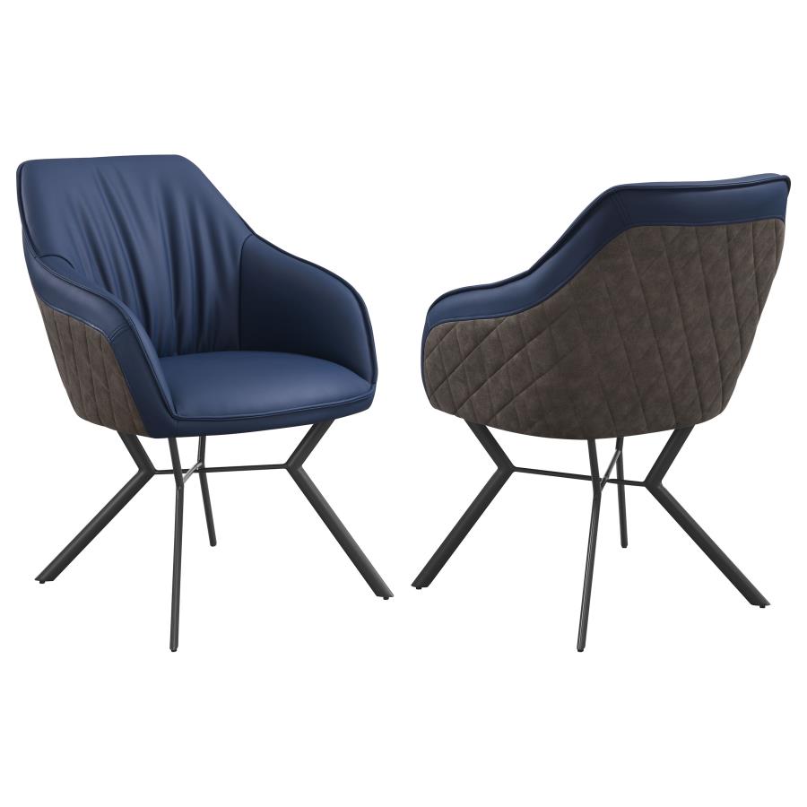 (image for) Mayer Upholstered Dining Arm Chair Blue and Brown (Set of 2) - Click Image to Close