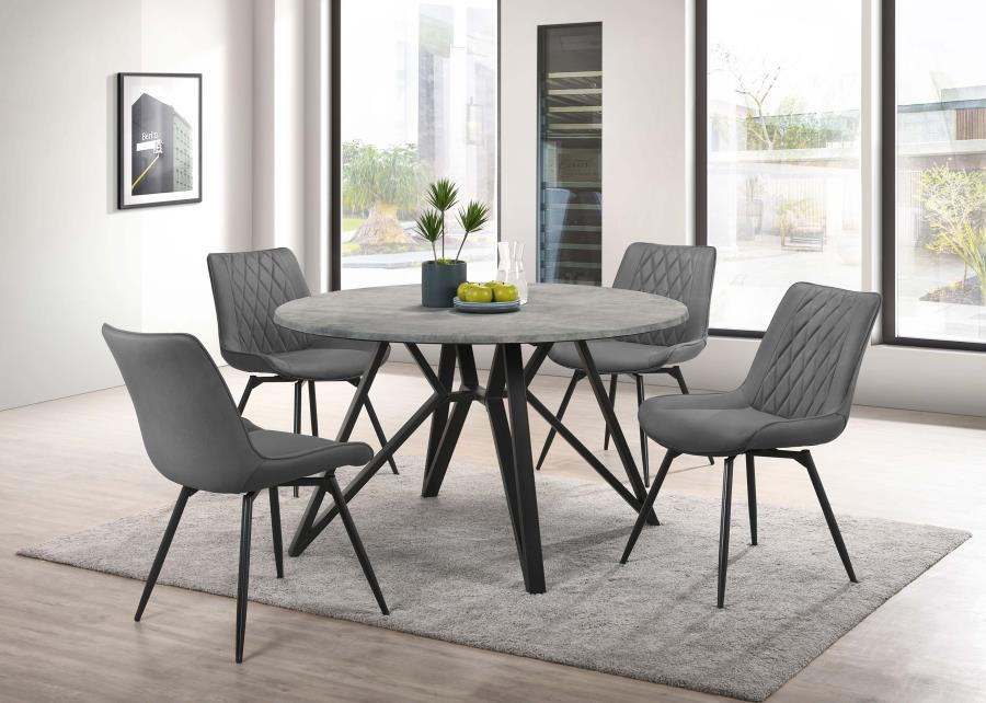 (image for) Neil 5-piece Round Dining Table Set Concrete Gunmetal - Click Image to Close