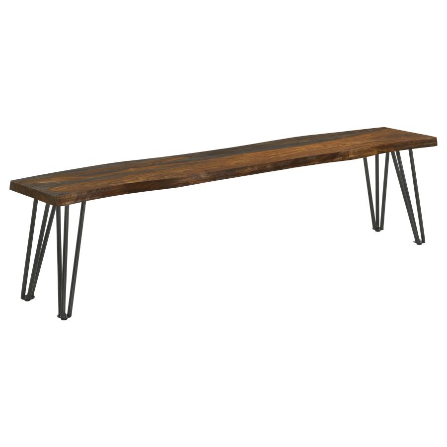 (image for) Neve Live Edge Wood Dining Bench Hairpin Legs Grey Sheesham - Click Image to Close