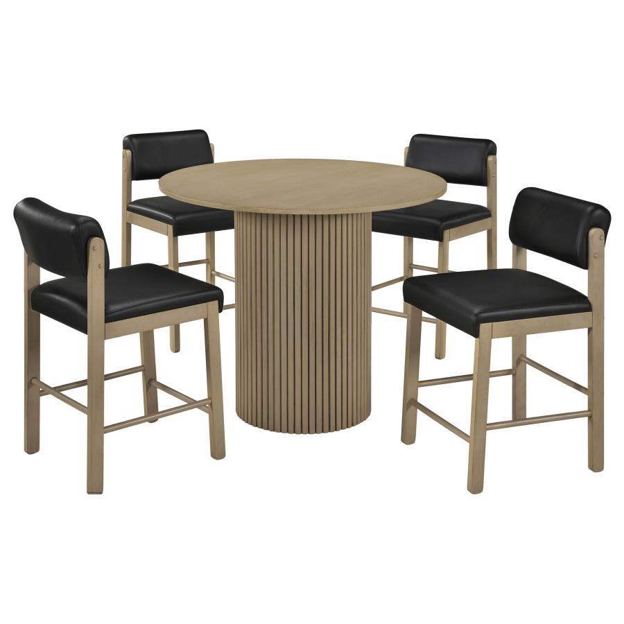 (image for) Hamlyn 5-piece Round Wood Counter Height Dining Set Black and Natural Oak