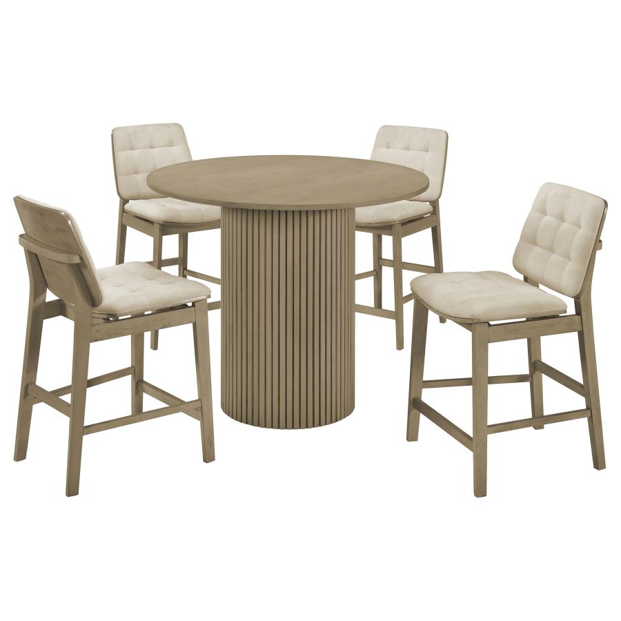 (image for) Hamlyn 5-piece Round Wood Counter Height Dining Set Cream and Natural Oak
