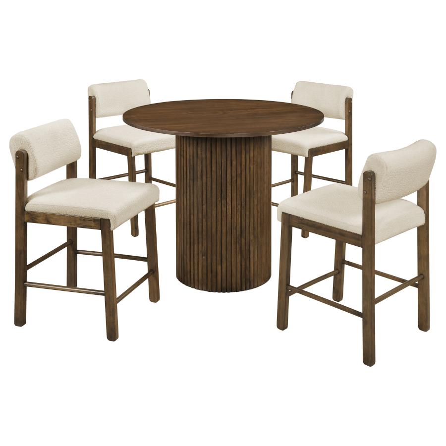 (image for) Hamlyn 5-piece Round Wood Counter Height Dining Set Cream and Walnut