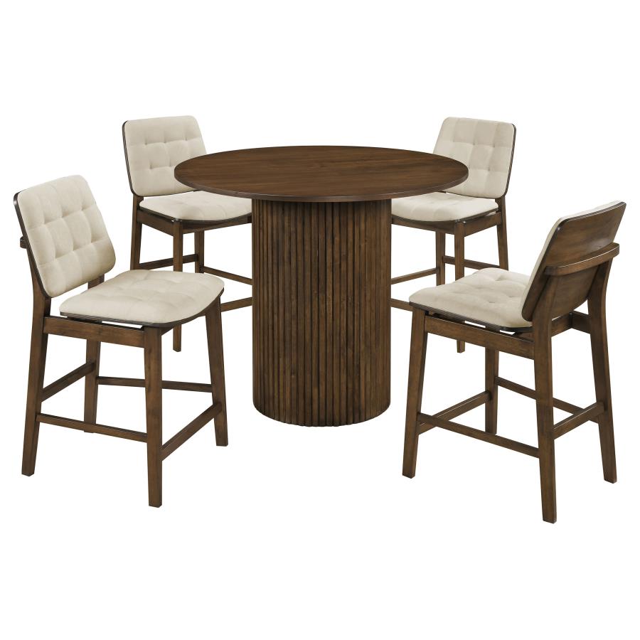 (image for) Hamlyn 5-piece Round Wood Counter Height Dining Set Cream and Walnut