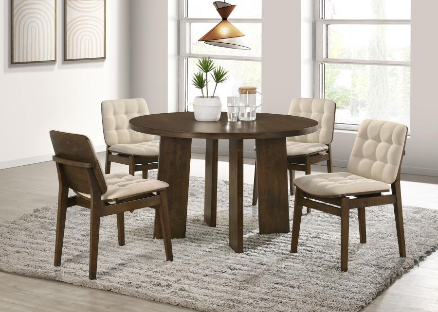 Modal Additional Images for Redbridge Velvet Upholstered Side Chair Cream and Walnut (Set of 2)