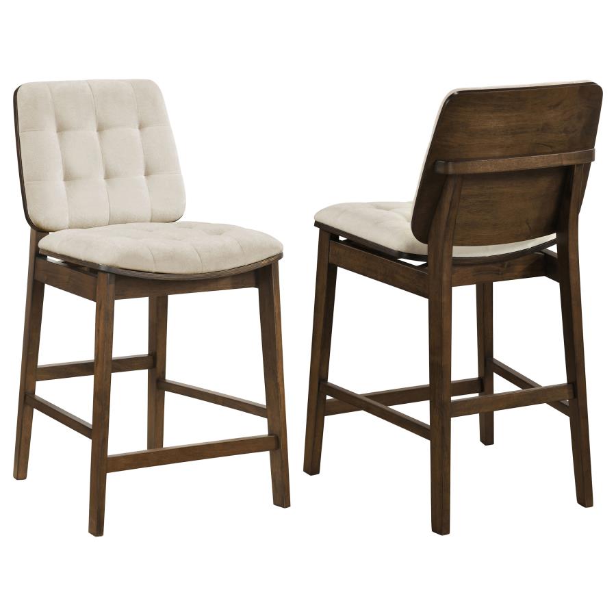 (image for) Redbridge Velvet Upholstered Counter Chair Cream and Walnut (Set of 2)