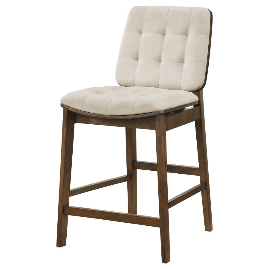 Redbridge Velvet Upholstered Counter Chair Cream and Walnut (Set of 2)