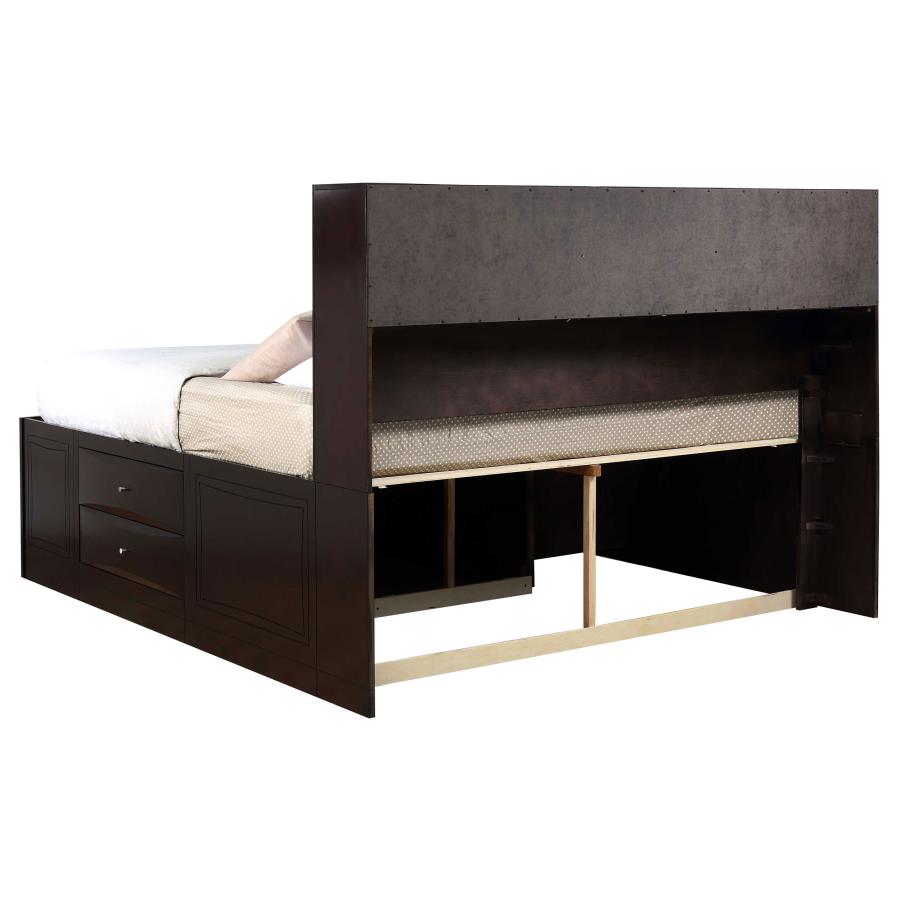 (image for) Phoenix Wood Eastern King Storage Bookcase Bed Cappuccino