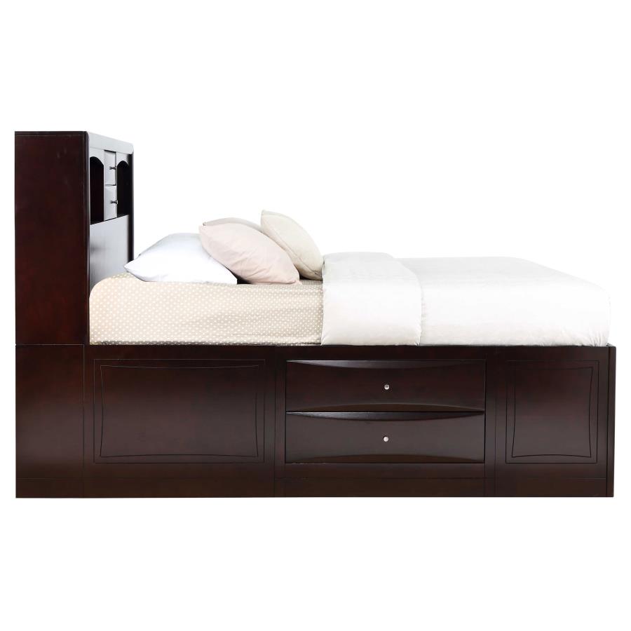 (image for) Phoenix Wood Eastern King Storage Bookcase Bed Cappuccino