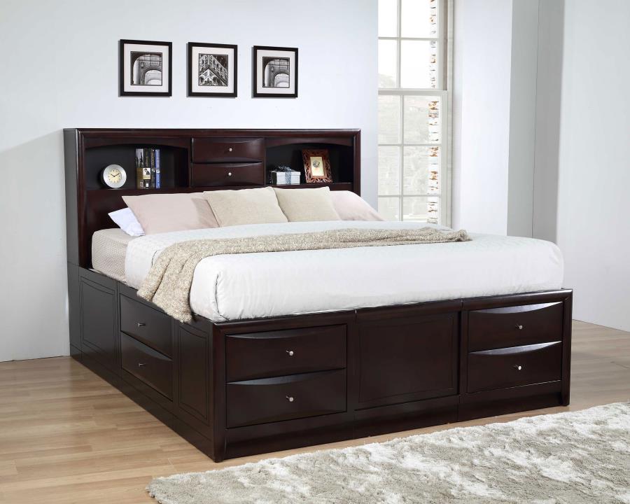 (image for) Phoenix Wood Queen Storage Bookcase Bed Cappuccino