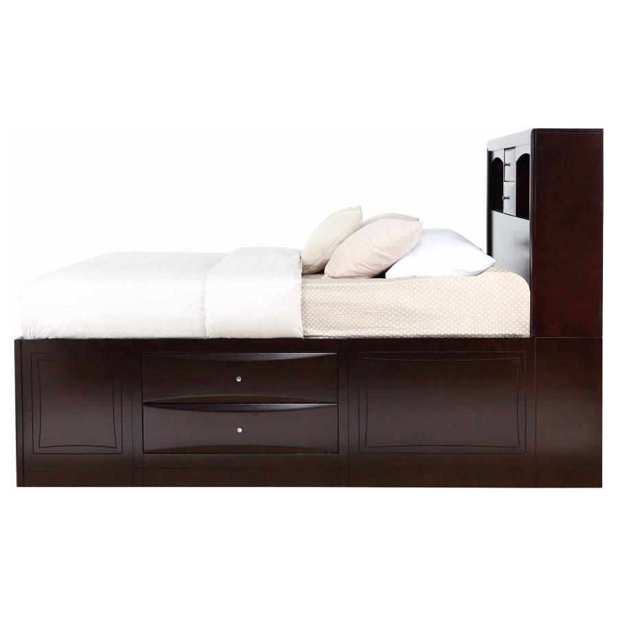 (image for) Phoenix Wood Queen Storage Bookcase Bed Cappuccino