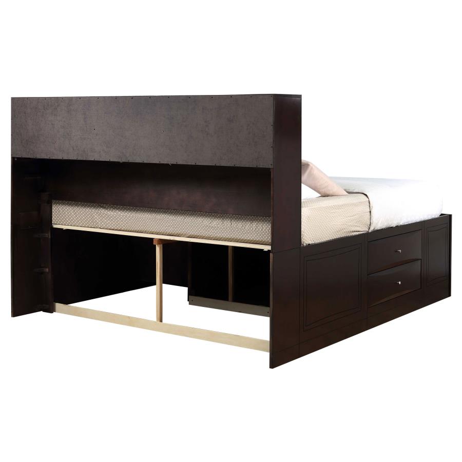 (image for) Phoenix Wood Queen Storage Bookcase Bed Cappuccino