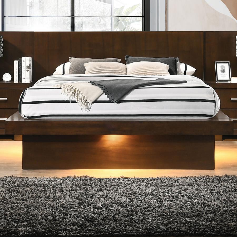 (image for) Jessica Wood Queen LED Panel Bed Cappuccino