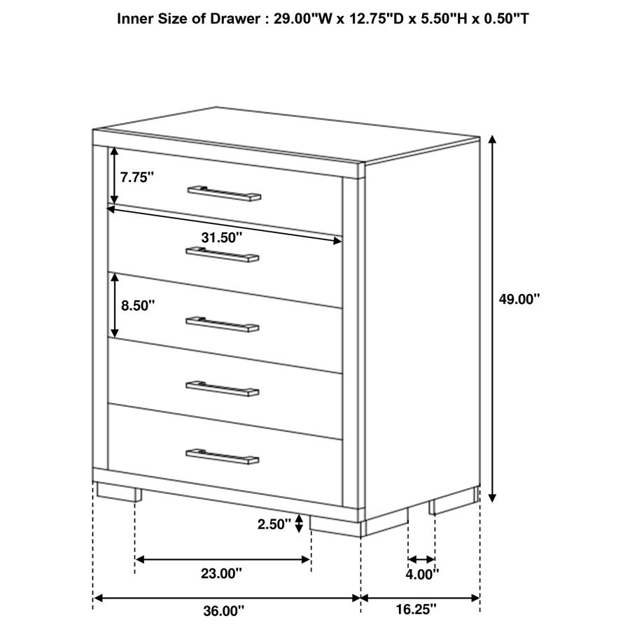 (image for) Jessica 5-drawer Bedroom Chest Cappuccino