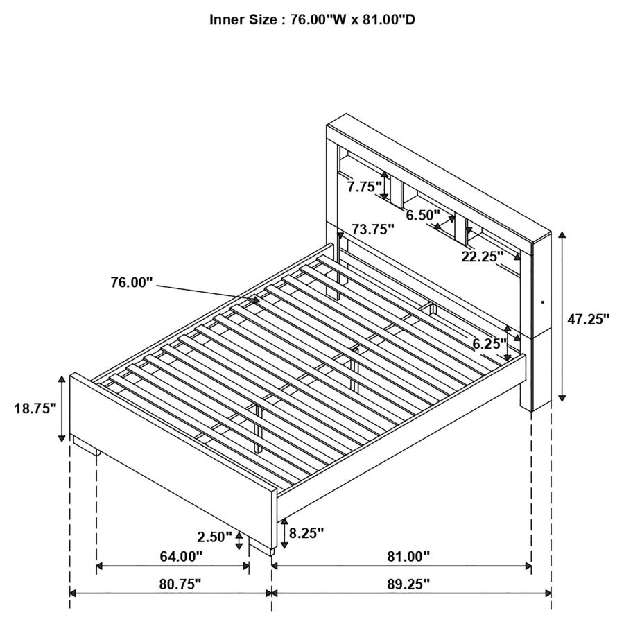 (image for) Jessica Eastern King LED Storage Bookcase Bed Cappuccino