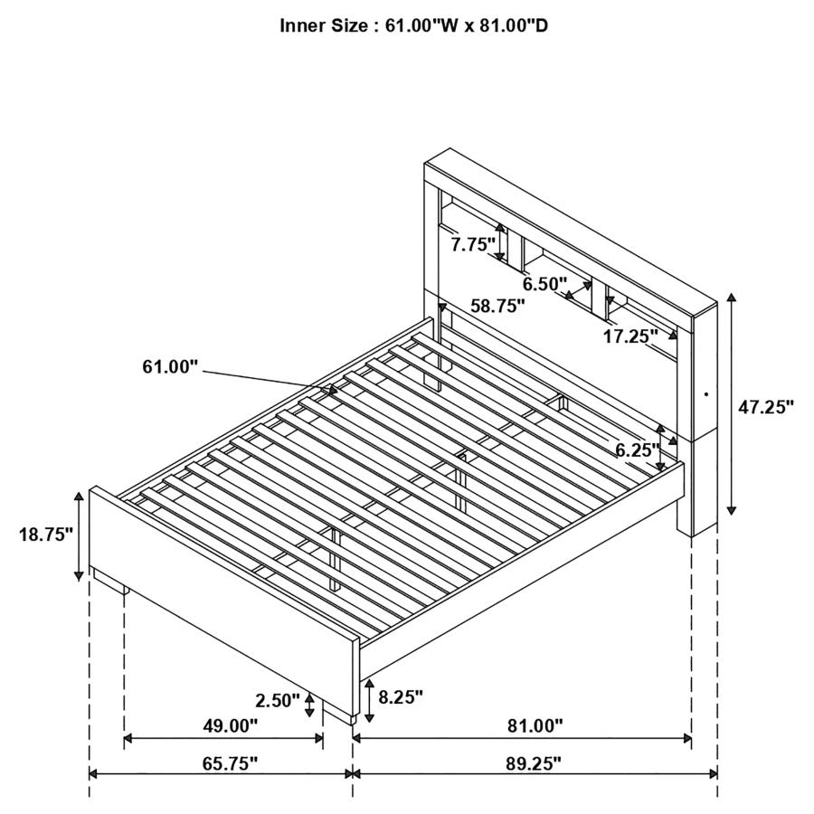 (image for) Jessica Wood Queen LED Storage Bookcase Bed Cappuccino