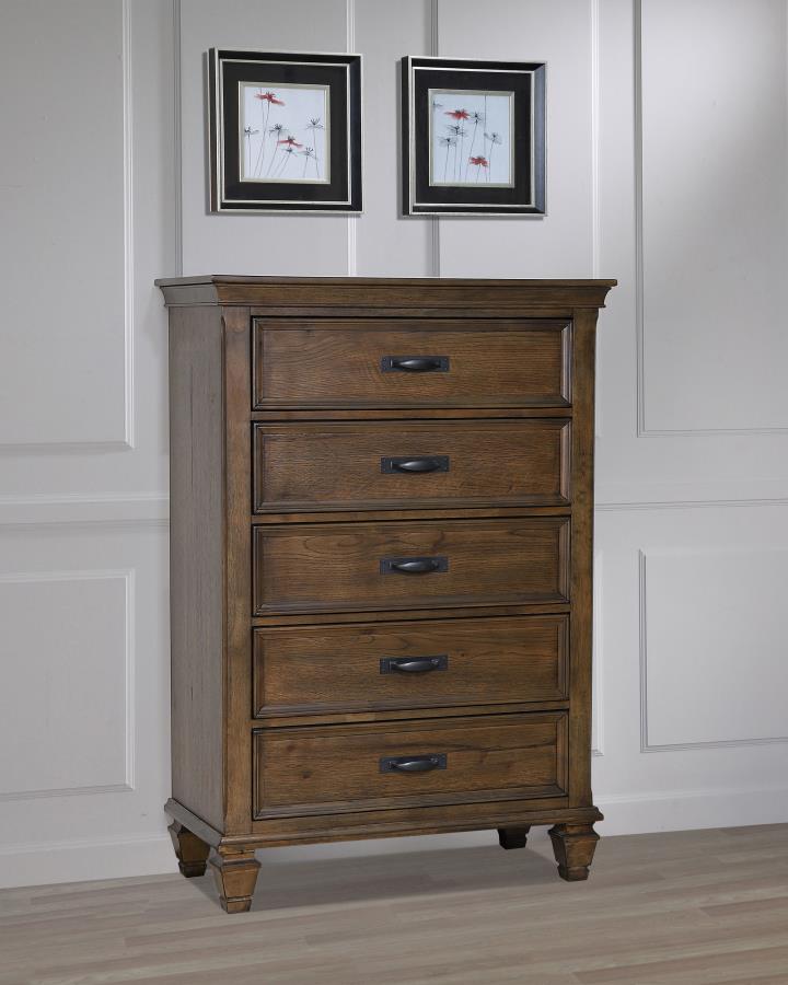 (image for) Franco 5-drawer Bedroom Chest Burnished Oak