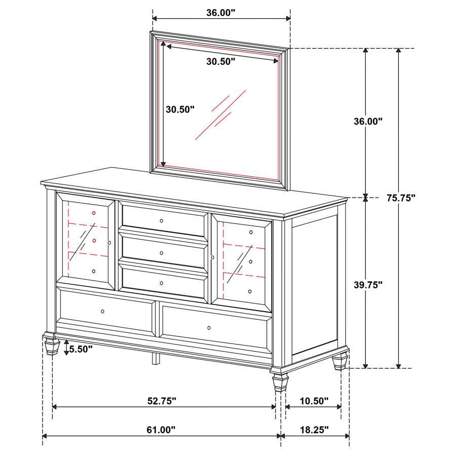 (image for) Sandy Beach 11-drawer Dresser with Mirror Cream White