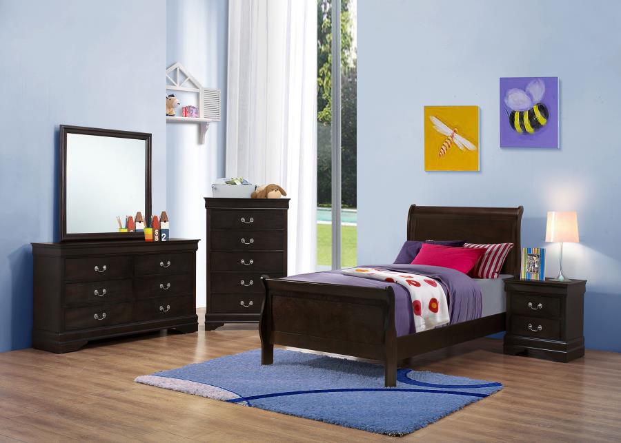 Modal Additional Images for Louis Philippe Wood Twin Sleigh Bed Cappuccino