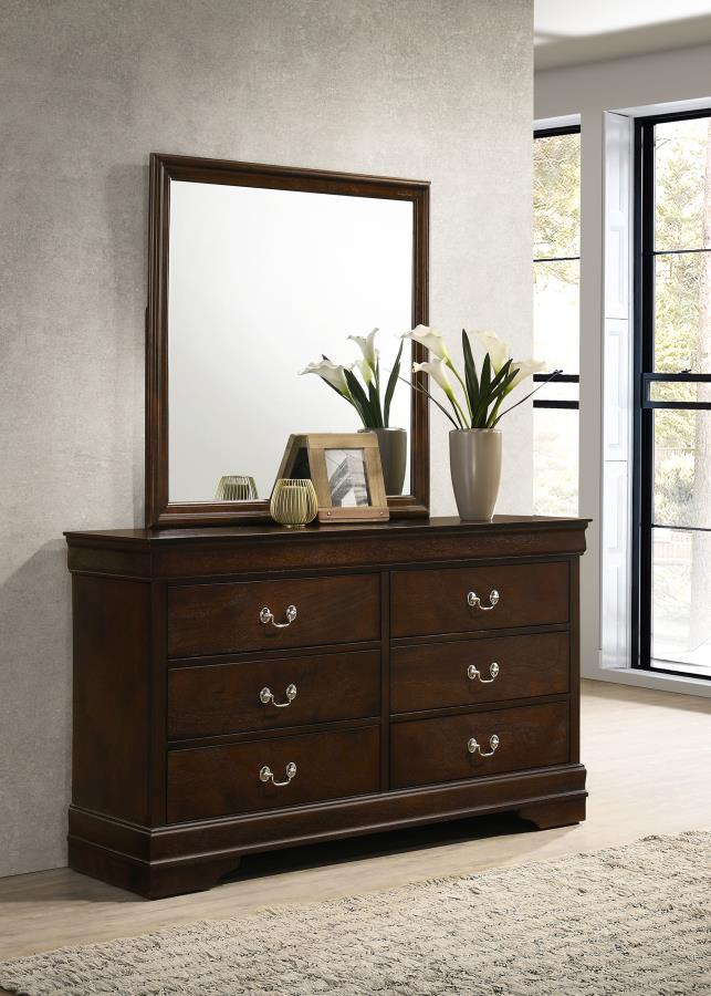 (image for) Louis Philippe 6-drawer Dresser with Mirror Cappuccino