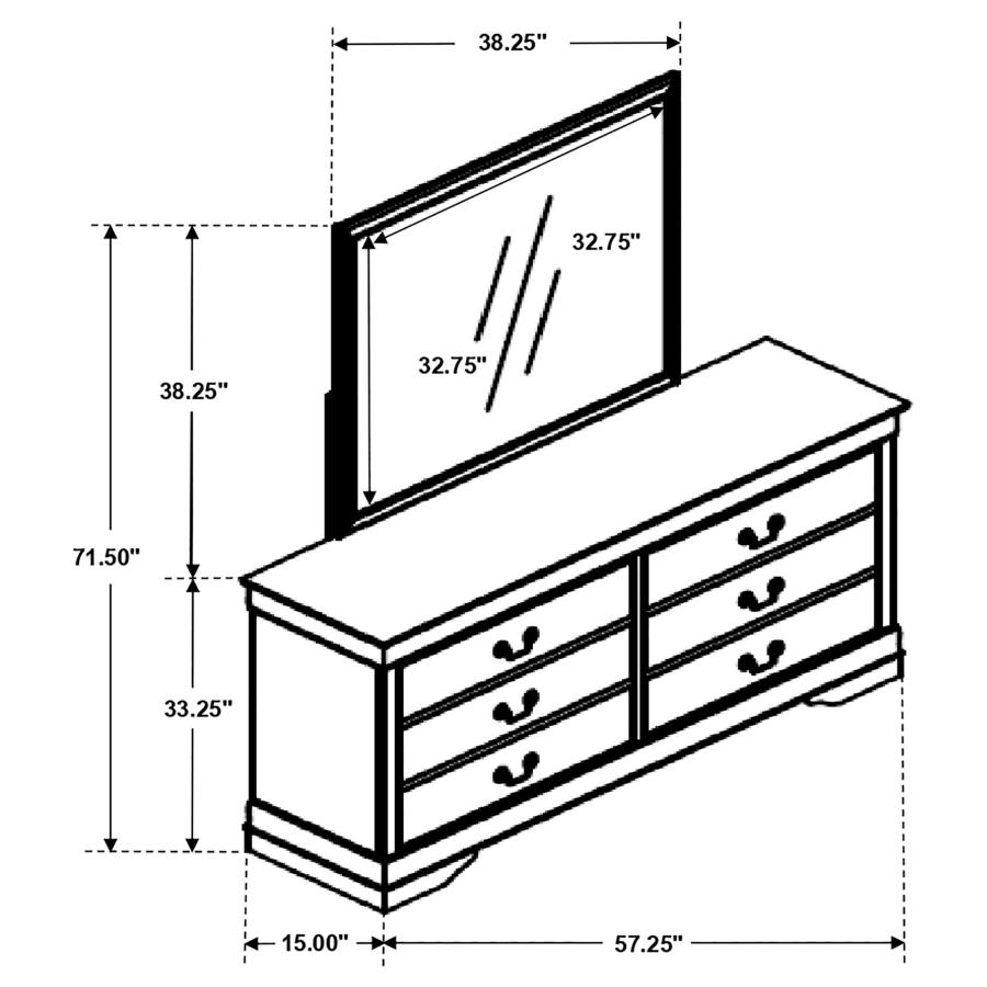 (image for) Louis Philippe 6-drawer Dresser with Mirror Cappuccino