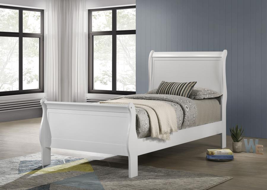 (image for) Louis Philippe 47-inch Twin Sleigh Panel Bed White - Click Image to Close