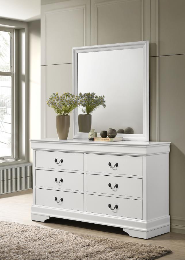 (image for) Louis Philippe 6-drawer Dresser and Mirror White