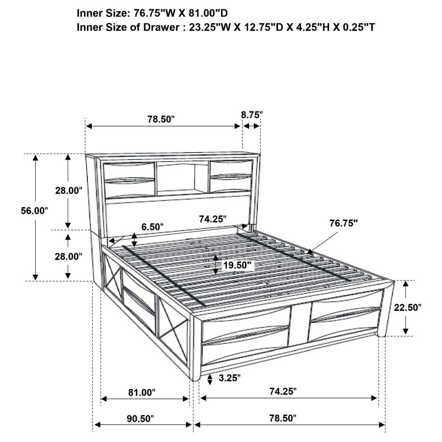 (image for) Briana Wood Eastern King Storage Bookcase Bed Black