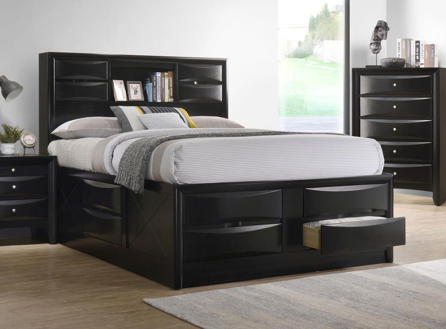 (image for) Briana Wood Queen Storage Bookcase Bed Black