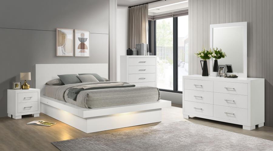 (image for) Jessica 5-piece Eastern King LED Bedroom Set Cream White - Click Image to Close