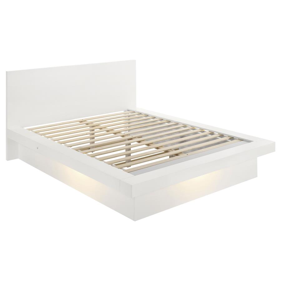 (image for) Jessica Wood Eastern King LED Panel Bed Cream White - Click Image to Close