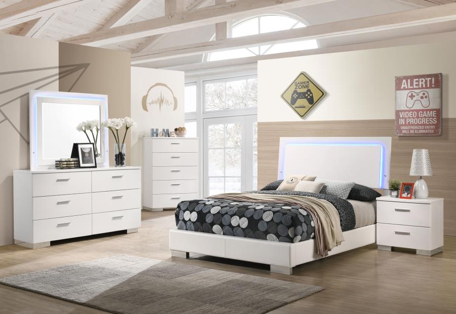 (image for) Felicity 5-piece Full Bedroom Set White High Gloss - Click Image to Close