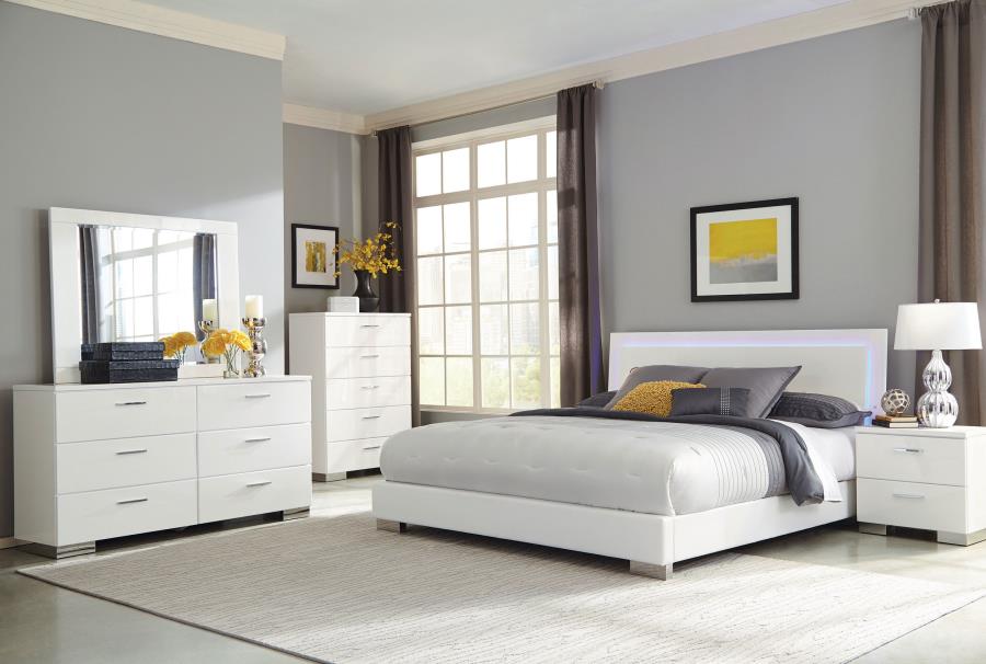 (image for) Felicity 5-piece Eastern King Bedroom Set White High Gloss - Click Image to Close