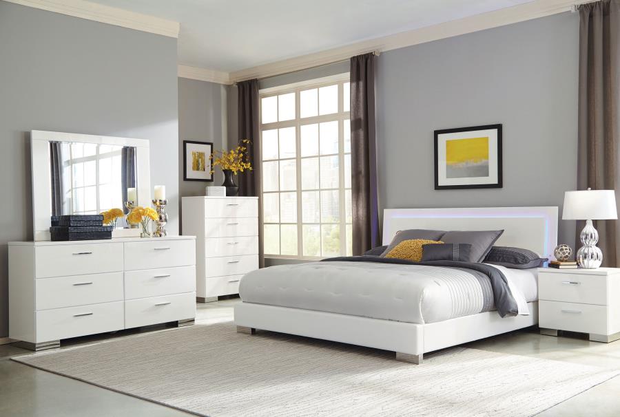 Modal Additional Images for Felicity Wood Eastern King LED Panel Bed White High Gloss
