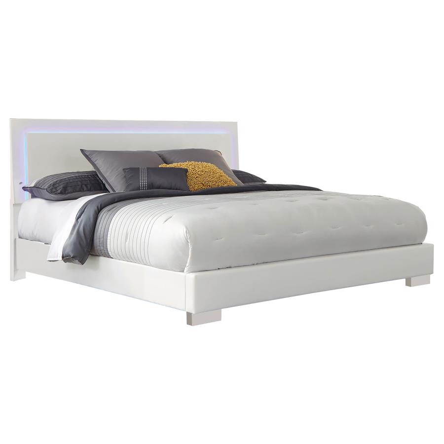 (image for) Felicity Wood California King LED Panel Bed White High Gloss - Click Image to Close