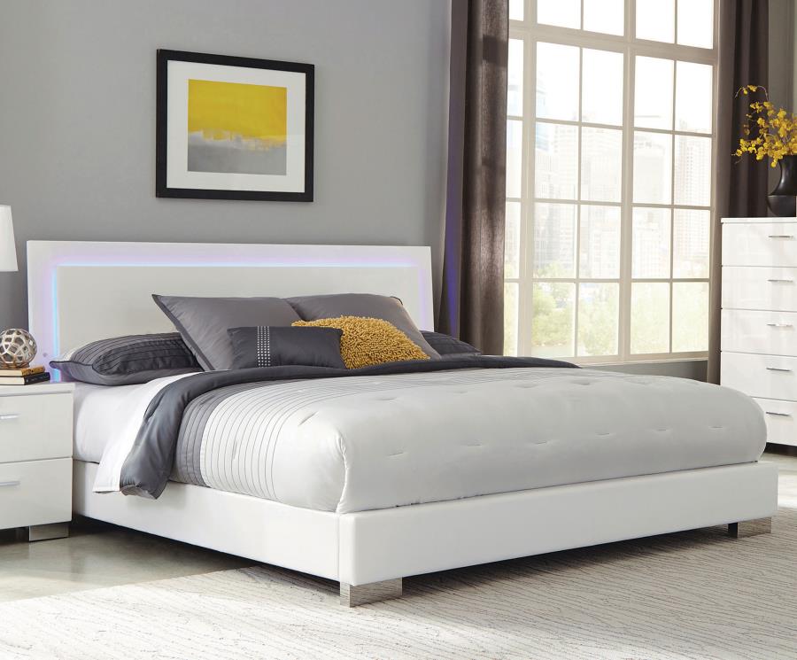 (image for) Felicity Wood California King LED Panel Bed White High Gloss