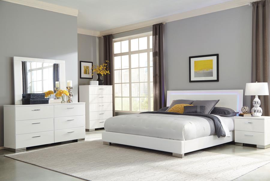 (image for) Felicity Wood California King LED Panel Bed White High Gloss