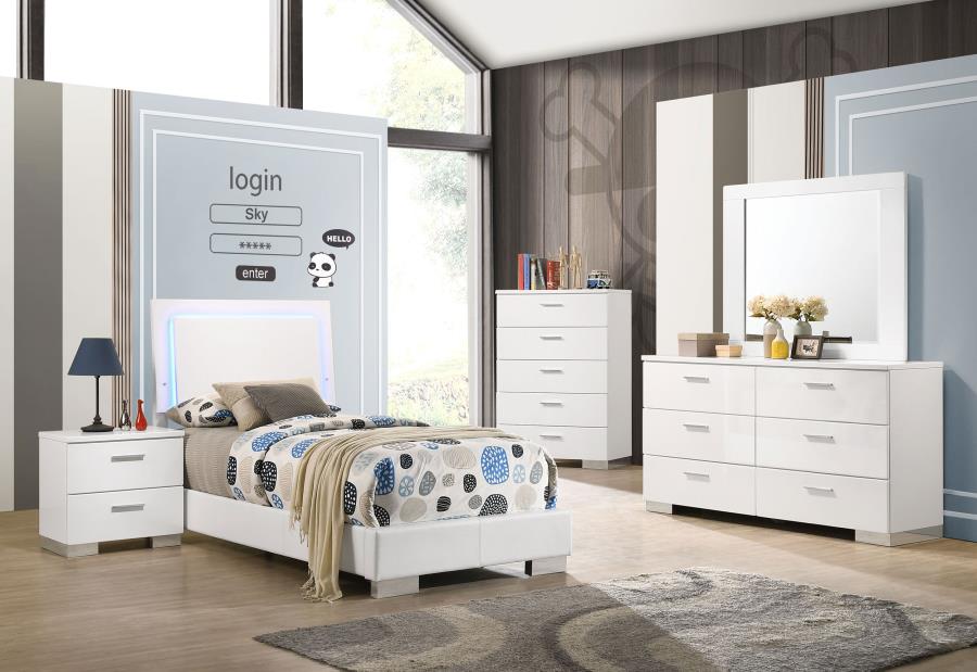 (image for) Felicity 4-piece Twin Bedroom Set White High Gloss - Click Image to Close