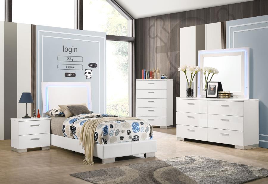 (image for) Felicity 5-piece Twin Bedroom Set White High Gloss