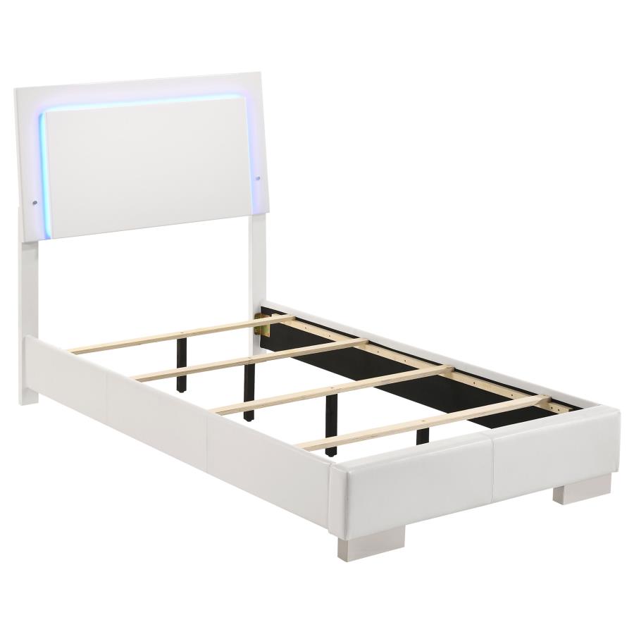 (image for) Felicity Wood Twin LED Panel Bed White High Gloss - Click Image to Close