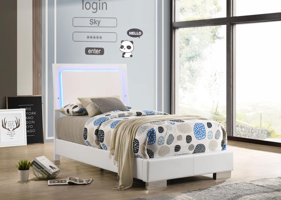 (image for) Felicity Wood Twin LED Panel Bed White High Gloss