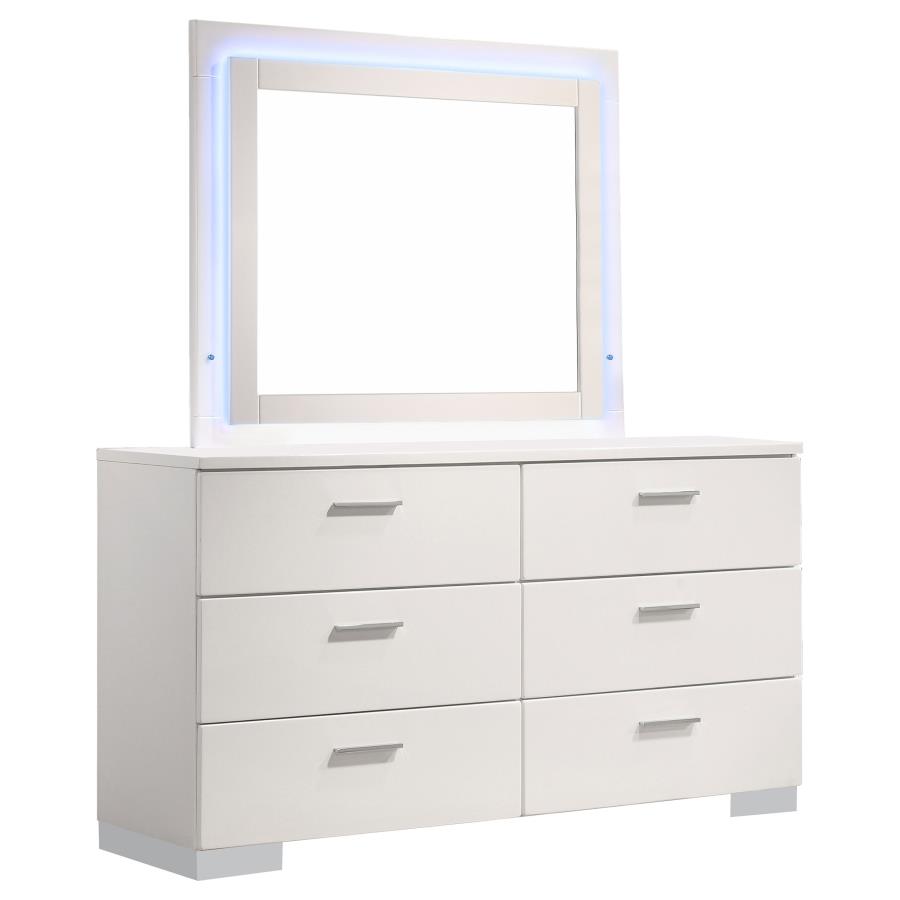 (image for) Felicity 6-drawer Dresser with LED Mirror White High Gloss